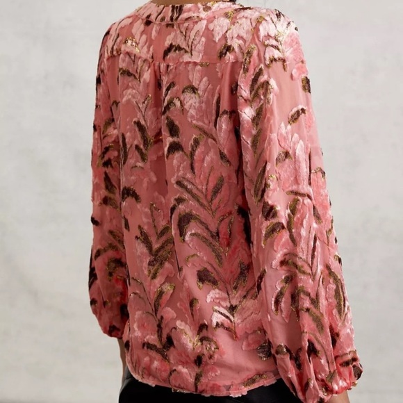 Anthropologie Lori Burnout Velvet Blouse Silk Blend Metallic Top NWOT Size XL - Picture 8 of 15